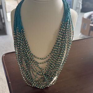 Elegant Beaded Necklace in Teal and Gold